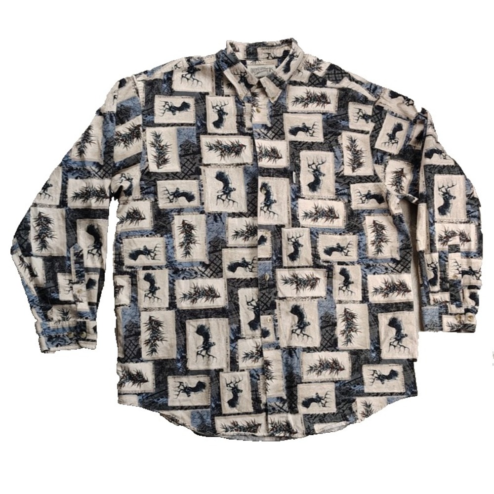 Roundtree Yorke Authentic Outfitters XL Mens 100% Cotton Button Front Shirt Deer